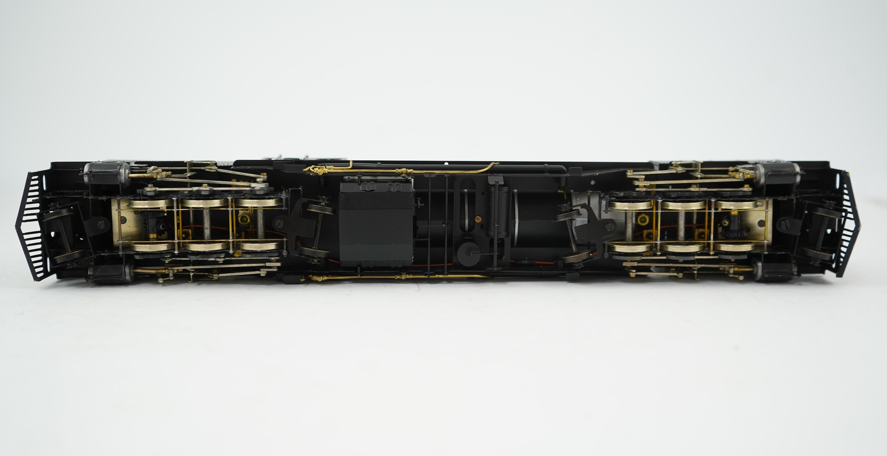 An On30 gauge (1:48 scale) 2-6-2+2-6-2 Beyer-Garratt locomotive, a finely detailed model, of painted brass, etc. construction, running on 00 gauge track and powered for two rail operation